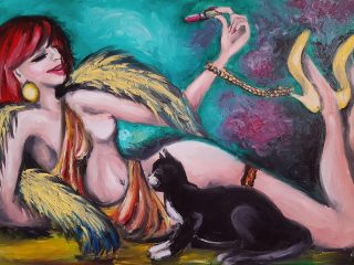 Kobieta z Kotem – sprzedam obraz olejny na płótnie